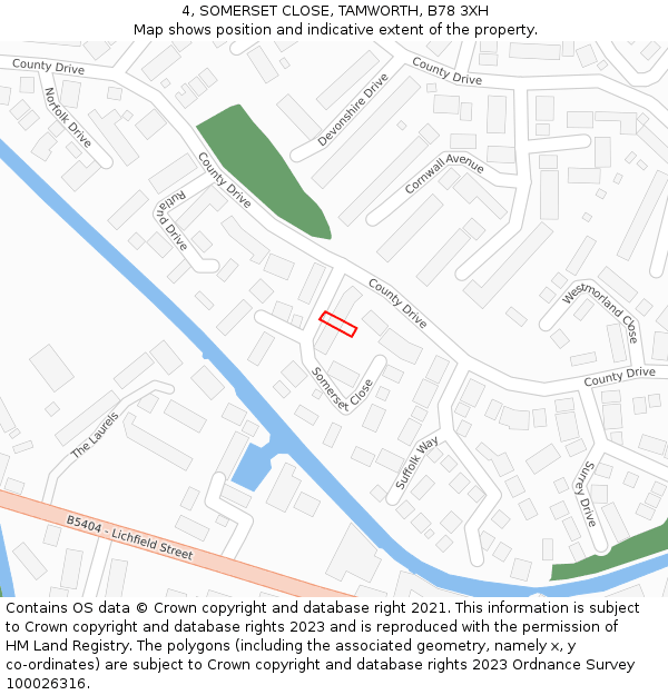 4, SOMERSET CLOSE, TAMWORTH, B78 3XH: Location map and indicative extent of plot