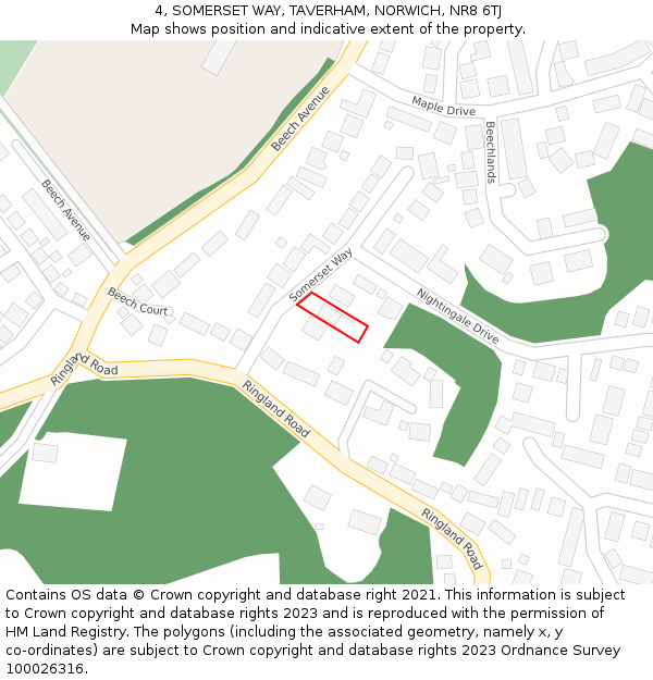 4, SOMERSET WAY, TAVERHAM, NORWICH, NR8 6TJ: Location map and indicative extent of plot