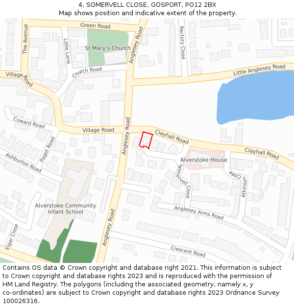 4, SOMERVELL CLOSE, GOSPORT, PO12 2BX: Location map and indicative extent of plot