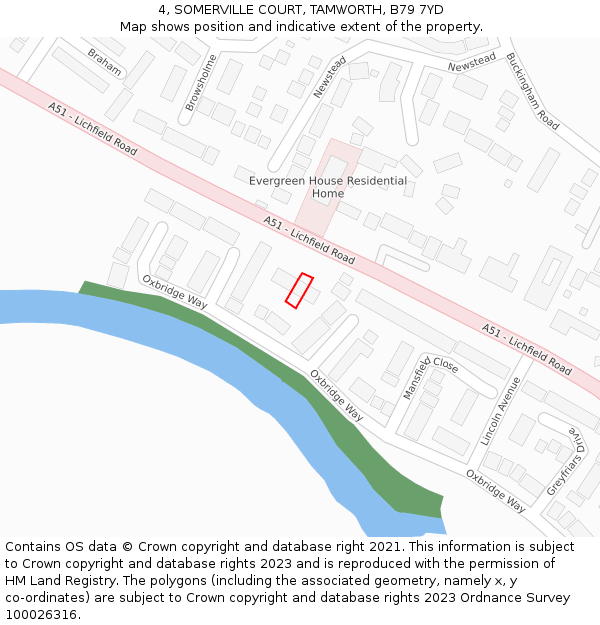 4, SOMERVILLE COURT, TAMWORTH, B79 7YD: Location map and indicative extent of plot