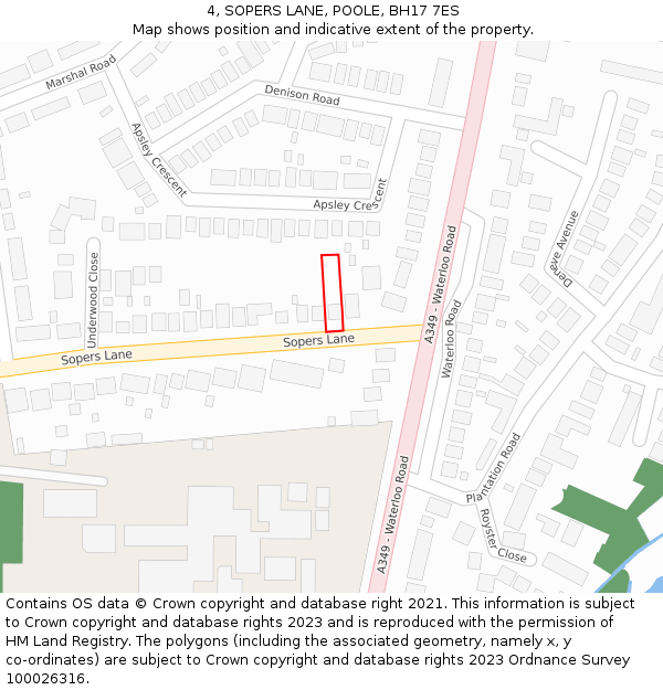 4, SOPERS LANE, POOLE, BH17 7ES: Location map and indicative extent of plot