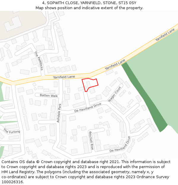 4, SOPWITH CLOSE, YARNFIELD, STONE, ST15 0SY: Location map and indicative extent of plot