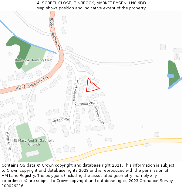 4, SORREL CLOSE, BINBROOK, MARKET RASEN, LN8 6DB: Location map and indicative extent of plot