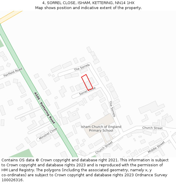 4, SORREL CLOSE, ISHAM, KETTERING, NN14 1HX: Location map and indicative extent of plot