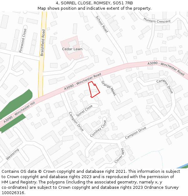 4, SORREL CLOSE, ROMSEY, SO51 7RB: Location map and indicative extent of plot