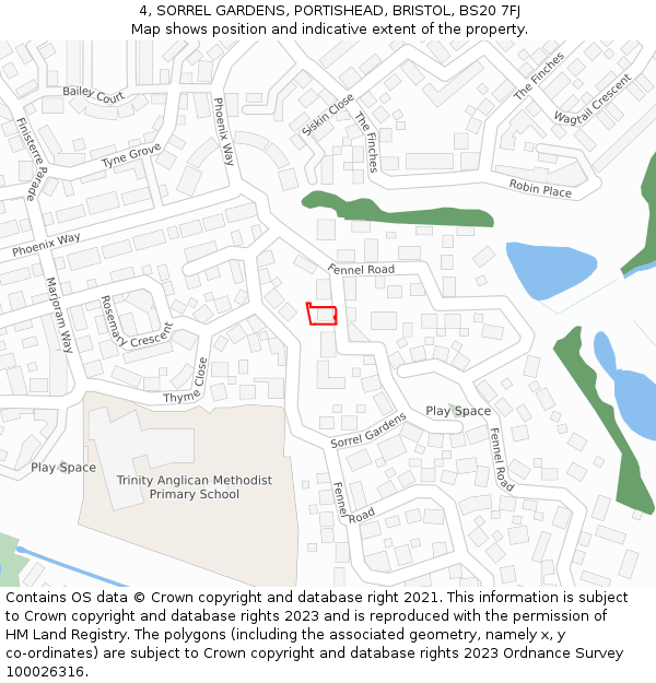 4, SORREL GARDENS, PORTISHEAD, BRISTOL, BS20 7FJ: Location map and indicative extent of plot