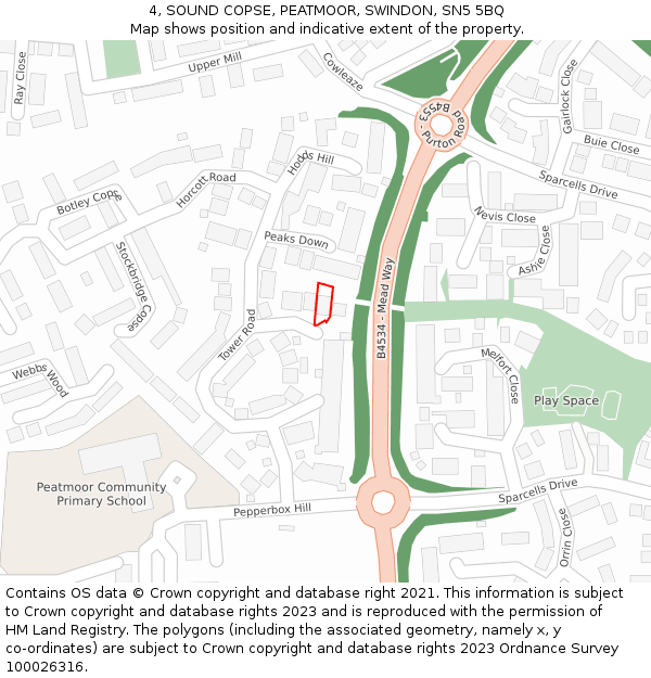 4, SOUND COPSE, PEATMOOR, SWINDON, SN5 5BQ: Location map and indicative extent of plot