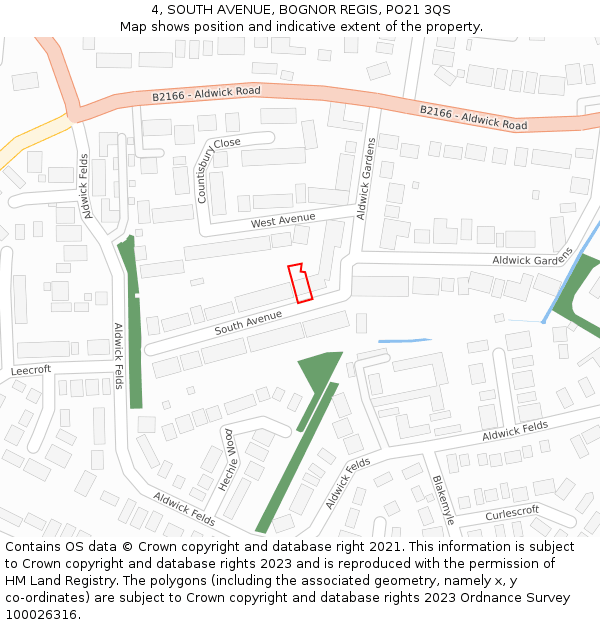 4, SOUTH AVENUE, BOGNOR REGIS, PO21 3QS: Location map and indicative extent of plot