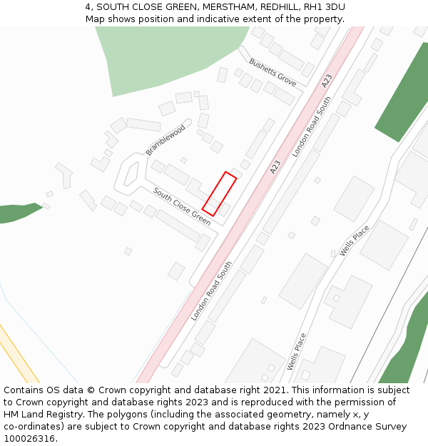 4, SOUTH CLOSE GREEN, MERSTHAM, REDHILL, RH1 3DU: Location map and indicative extent of plot