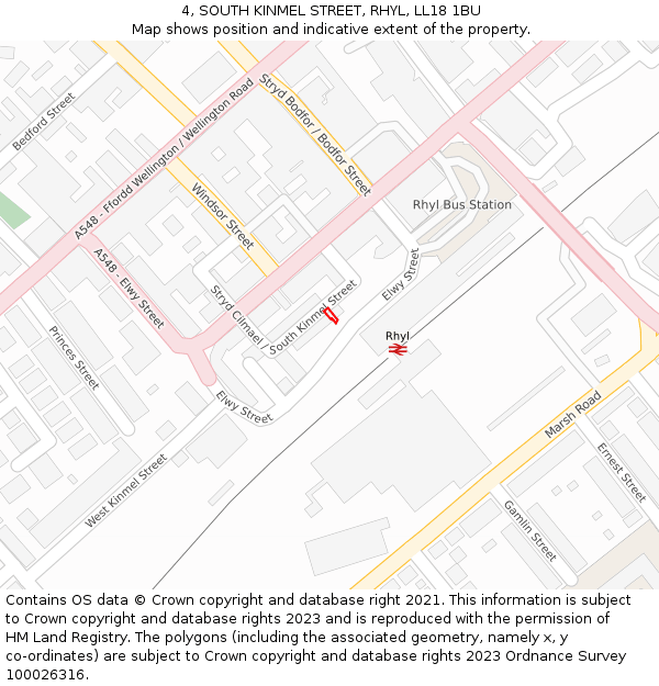 4, SOUTH KINMEL STREET, RHYL, LL18 1BU: Location map and indicative extent of plot