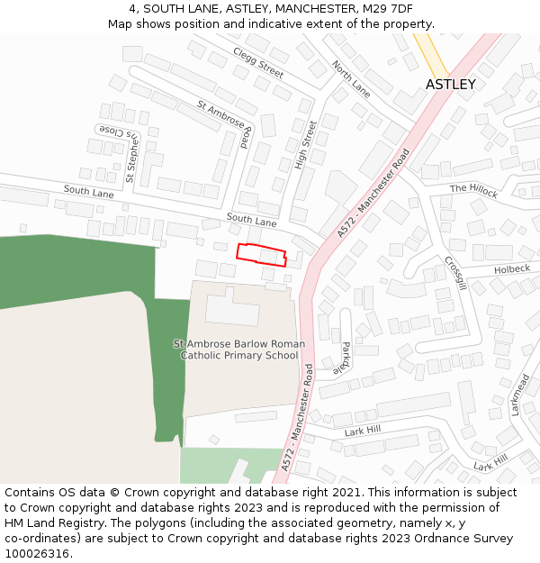 4, SOUTH LANE, ASTLEY, MANCHESTER, M29 7DF: Location map and indicative extent of plot