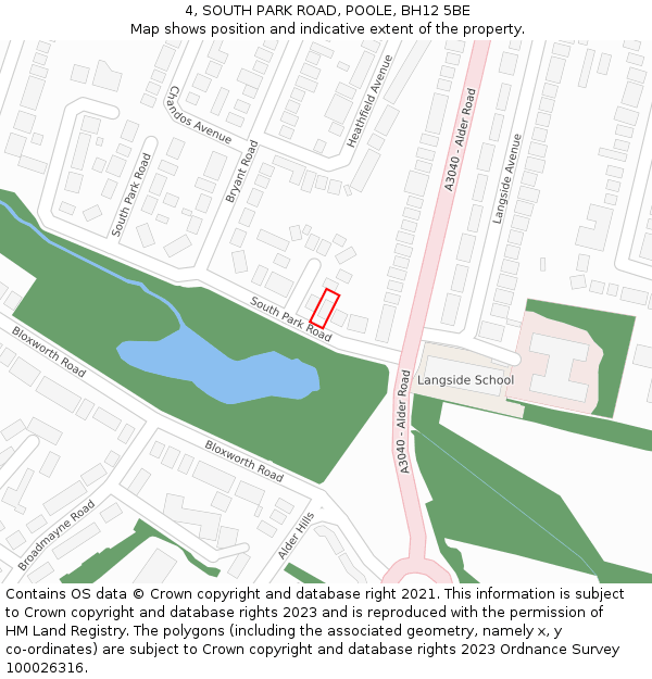 4, SOUTH PARK ROAD, POOLE, BH12 5BE: Location map and indicative extent of plot