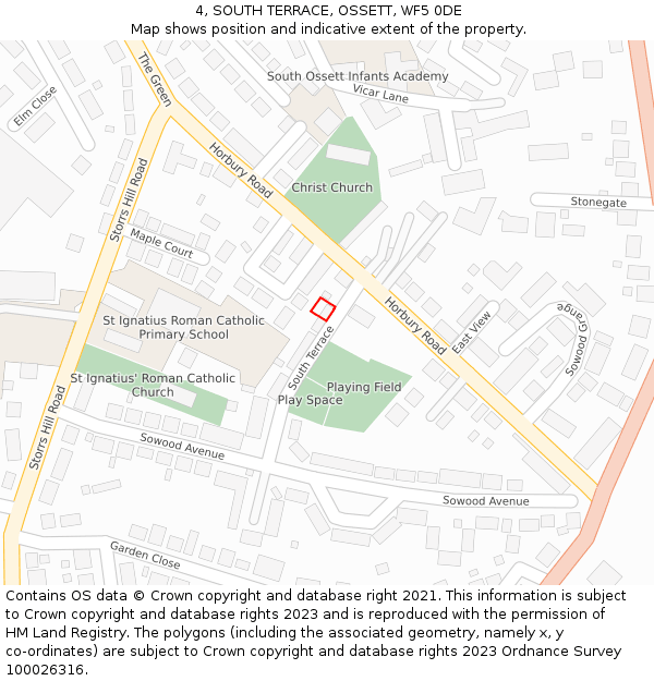 4, SOUTH TERRACE, OSSETT, WF5 0DE: Location map and indicative extent of plot