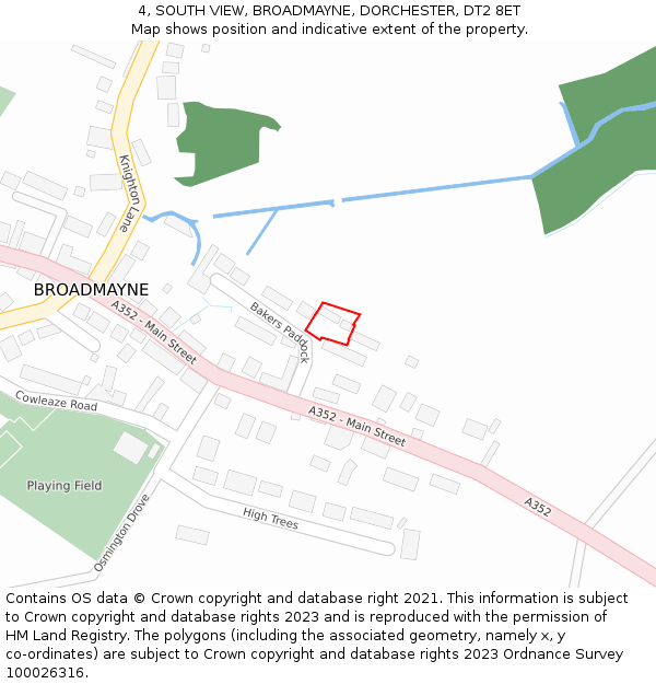 4, SOUTH VIEW, BROADMAYNE, DORCHESTER, DT2 8ET: Location map and indicative extent of plot