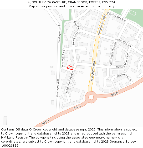 4, SOUTH VIEW PASTURE, CRANBROOK, EXETER, EX5 7DA: Location map and indicative extent of plot