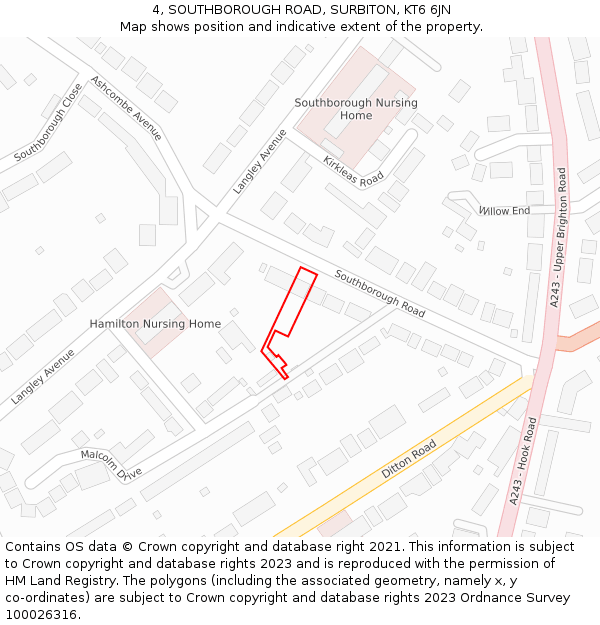 4, SOUTHBOROUGH ROAD, SURBITON, KT6 6JN: Location map and indicative extent of plot