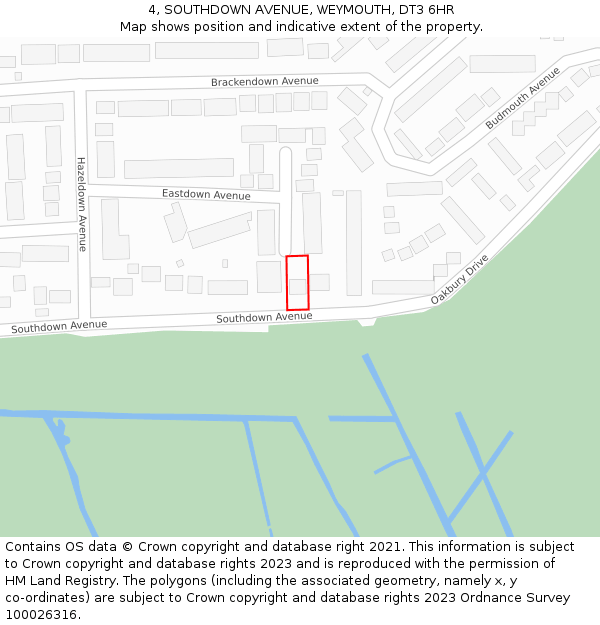 4, SOUTHDOWN AVENUE, WEYMOUTH, DT3 6HR: Location map and indicative extent of plot