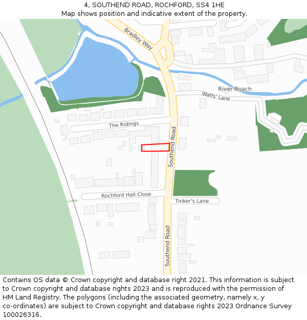 4, SOUTHEND ROAD, ROCHFORD, SS4 1HE: Location map and indicative extent of plot