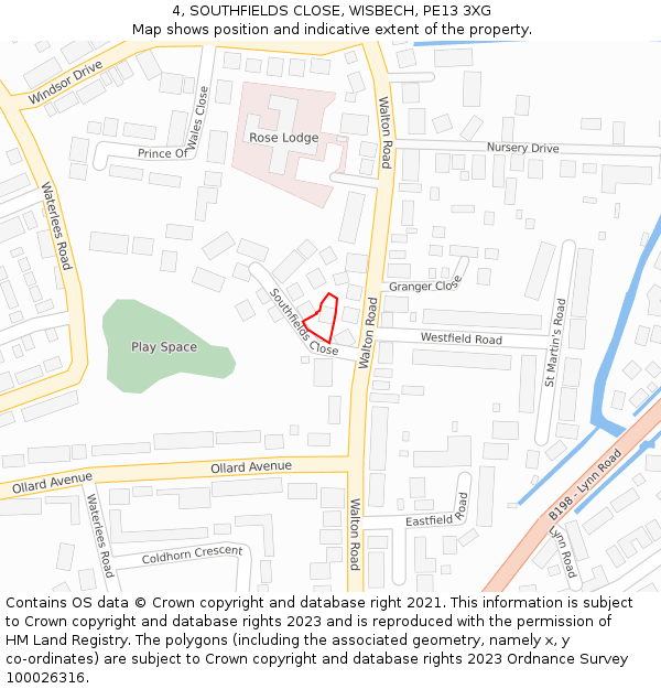 4, SOUTHFIELDS CLOSE, WISBECH, PE13 3XG: Location map and indicative extent of plot