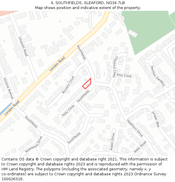 4, SOUTHFIELDS, SLEAFORD, NG34 7LB: Location map and indicative extent of plot