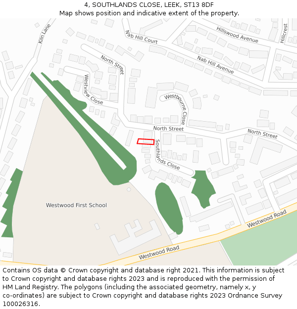 4, SOUTHLANDS CLOSE, LEEK, ST13 8DF: Location map and indicative extent of plot