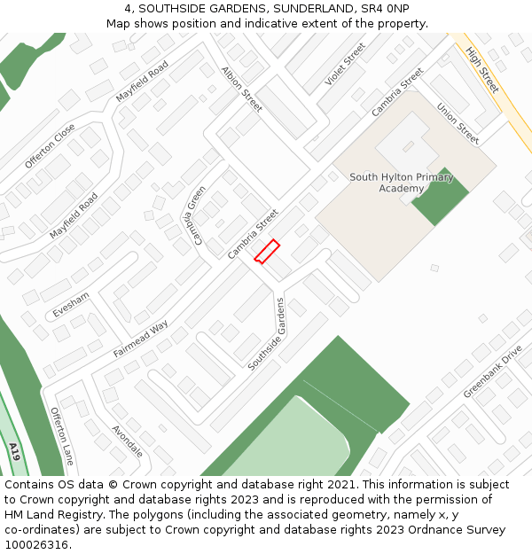 4, SOUTHSIDE GARDENS, SUNDERLAND, SR4 0NP: Location map and indicative extent of plot