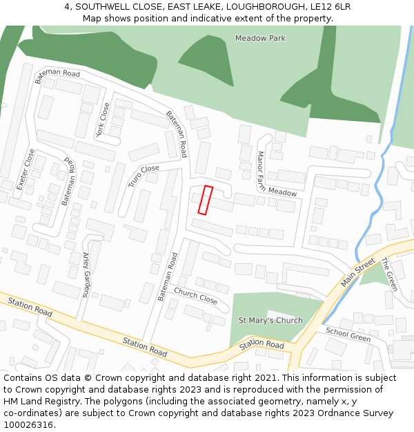 4, SOUTHWELL CLOSE, EAST LEAKE, LOUGHBOROUGH, LE12 6LR: Location map and indicative extent of plot