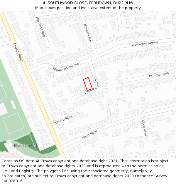 4, SOUTHWOOD CLOSE, FERNDOWN, BH22 9HW: Location map and indicative extent of plot