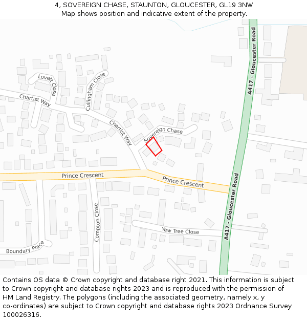 4, SOVEREIGN CHASE, STAUNTON, GLOUCESTER, GL19 3NW: Location map and indicative extent of plot