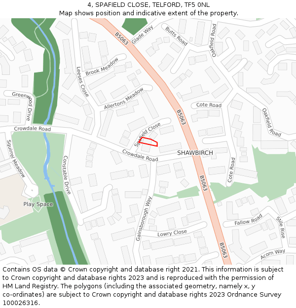 4, SPAFIELD CLOSE, TELFORD, TF5 0NL: Location map and indicative extent of plot