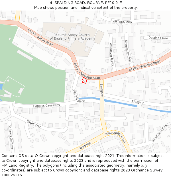 4, SPALDING ROAD, BOURNE, PE10 9LE: Location map and indicative extent of plot