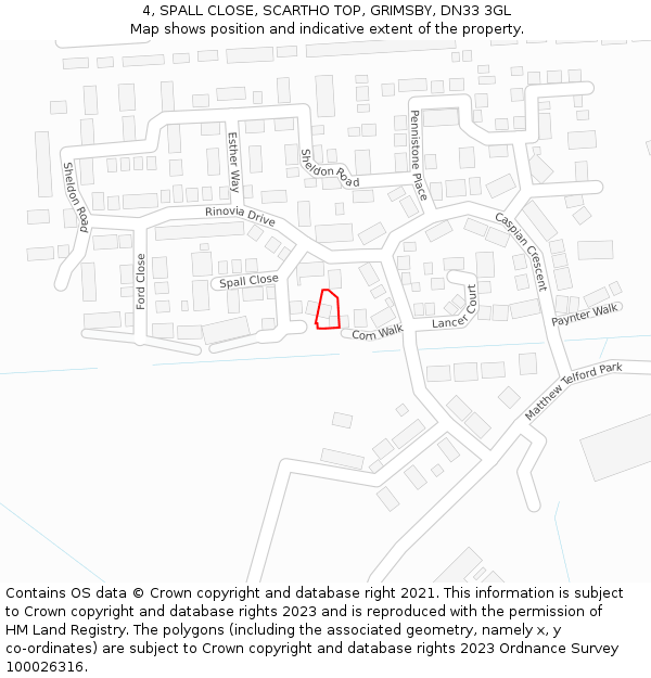 4, SPALL CLOSE, SCARTHO TOP, GRIMSBY, DN33 3GL: Location map and indicative extent of plot