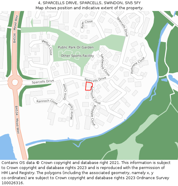 4, SPARCELLS DRIVE, SPARCELLS, SWINDON, SN5 5FY: Location map and indicative extent of plot