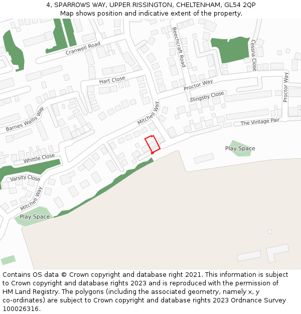 4, SPARROWS WAY, UPPER RISSINGTON, CHELTENHAM, GL54 2QP: Location map and indicative extent of plot