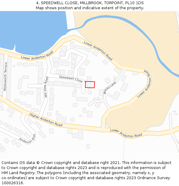 4, SPEEDWELL CLOSE, MILLBROOK, TORPOINT, PL10 1DS: Location map and indicative extent of plot