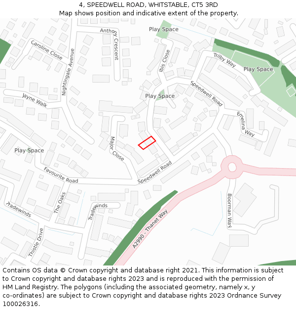 4, SPEEDWELL ROAD, WHITSTABLE, CT5 3RD: Location map and indicative extent of plot