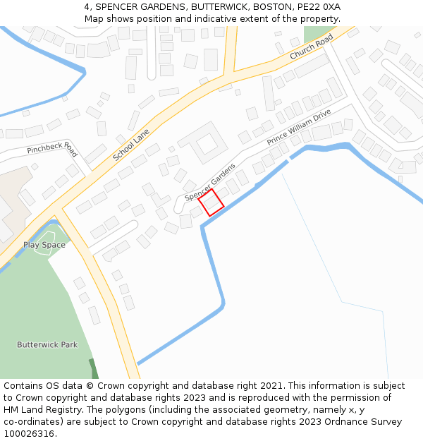 4, SPENCER GARDENS, BUTTERWICK, BOSTON, PE22 0XA: Location map and indicative extent of plot