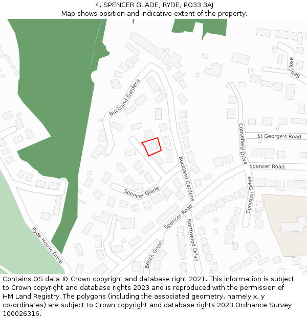 4, SPENCER GLADE, RYDE, PO33 3AJ: Location map and indicative extent of plot