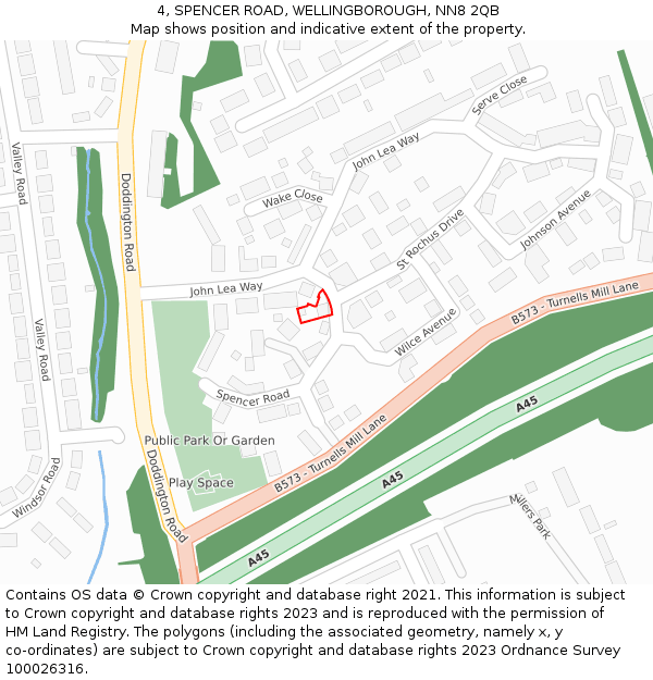 4, SPENCER ROAD, WELLINGBOROUGH, NN8 2QB: Location map and indicative extent of plot