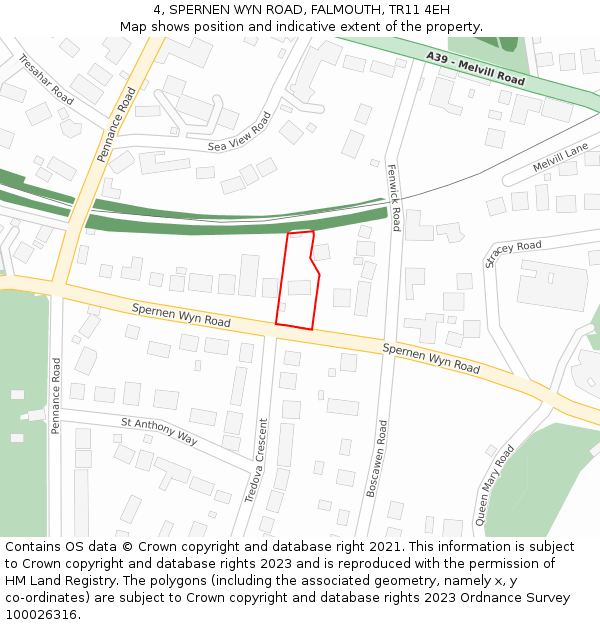 4, SPERNEN WYN ROAD, FALMOUTH, TR11 4EH: Location map and indicative extent of plot