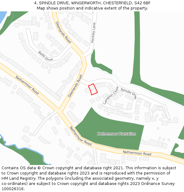 4, SPINDLE DRIVE, WINGERWORTH, CHESTERFIELD, S42 6BF: Location map and indicative extent of plot