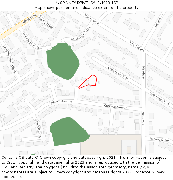 4, SPINNEY DRIVE, SALE, M33 4SP: Location map and indicative extent of plot