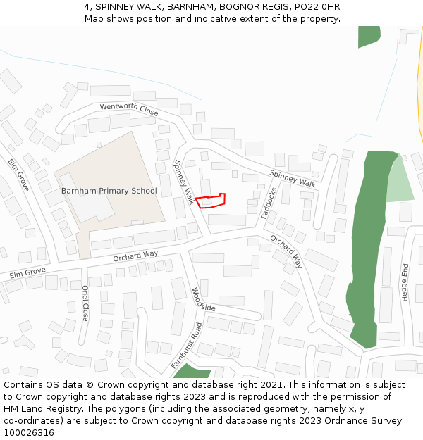 4, SPINNEY WALK, BARNHAM, BOGNOR REGIS, PO22 0HR: Location map and indicative extent of plot