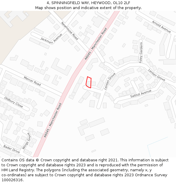 4, SPINNINGFIELD WAY, HEYWOOD, OL10 2LF: Location map and indicative extent of plot