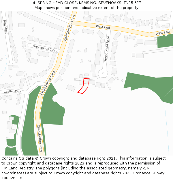 4, SPRING HEAD CLOSE, KEMSING, SEVENOAKS, TN15 6FE: Location map and indicative extent of plot