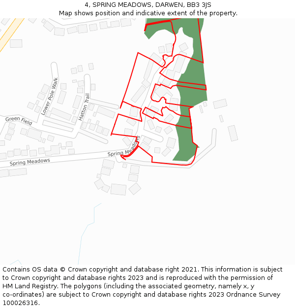 4, SPRING MEADOWS, DARWEN, BB3 3JS: Location map and indicative extent of plot