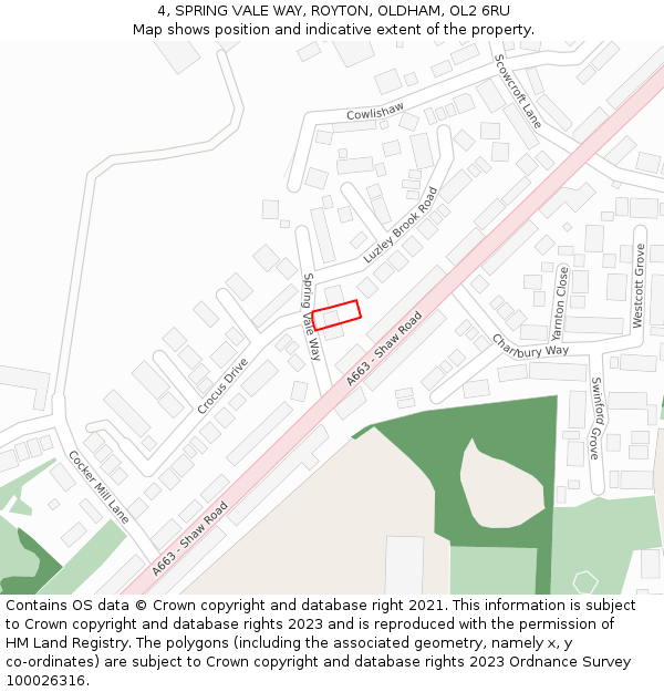 4, SPRING VALE WAY, ROYTON, OLDHAM, OL2 6RU: Location map and indicative extent of plot