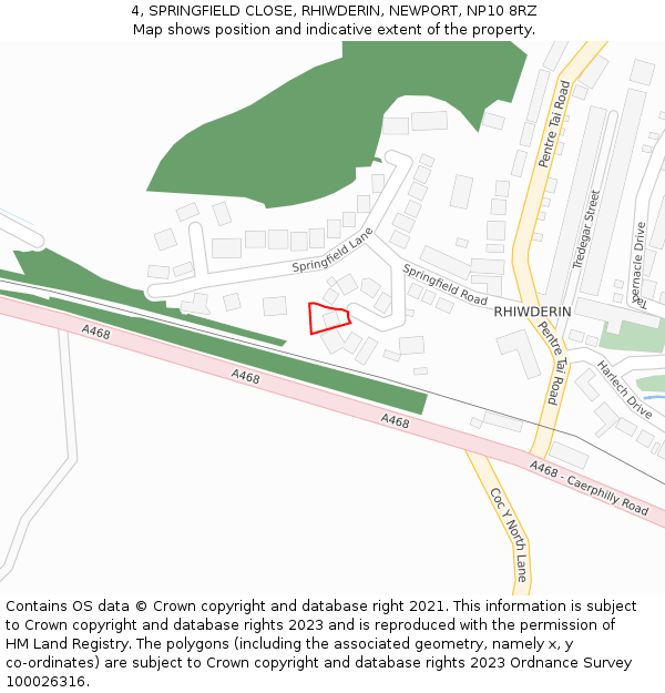 4, SPRINGFIELD CLOSE, RHIWDERIN, NEWPORT, NP10 8RZ: Location map and indicative extent of plot