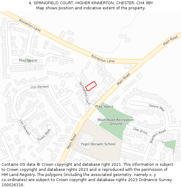 4, SPRINGFIELD COURT, HIGHER KINNERTON, CHESTER, CH4 9BY: Location map and indicative extent of plot