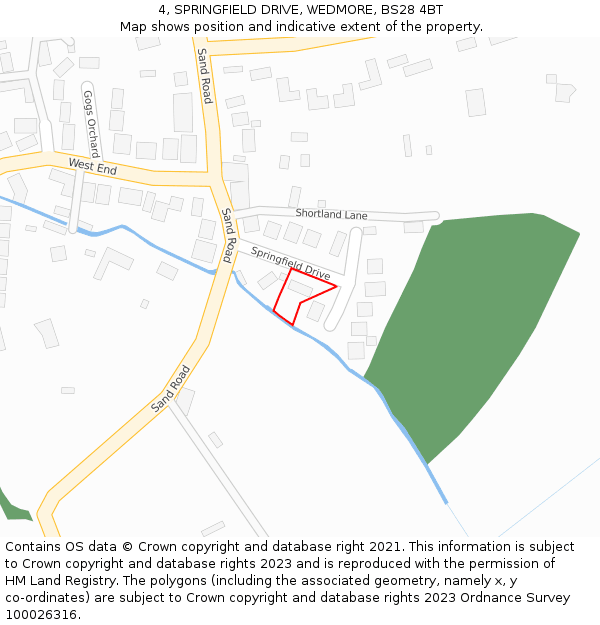 4, SPRINGFIELD DRIVE, WEDMORE, BS28 4BT: Location map and indicative extent of plot